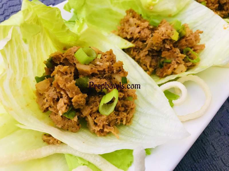 Healthy Appetizer Lunch Dinner Soya Chunks, Granules Textured Vegetable Protein Vegetarian Lettuce Wraps Hoisin Sauce Homemade Vegan Nutrela