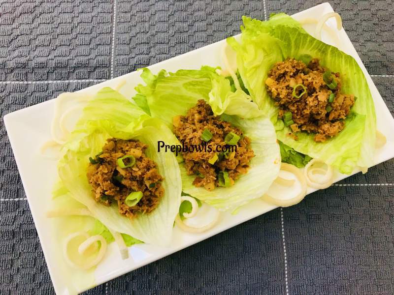 Healthy Appetizer Lunch Dinner Soya Chunks, Granules Textured Vegetable Protein Vegetarian Lettuce Wraps Hoisin Sauce Homemade Vegan Nutrela